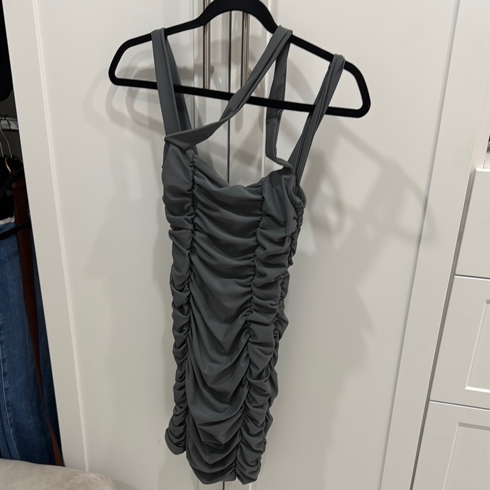 Stylish Gray Ruched Dress